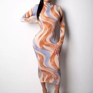 Bodycon midi mock neck dress